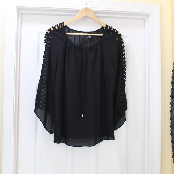 New Directions Black Top Semi Sheer Blouse - Picture 1 of 11